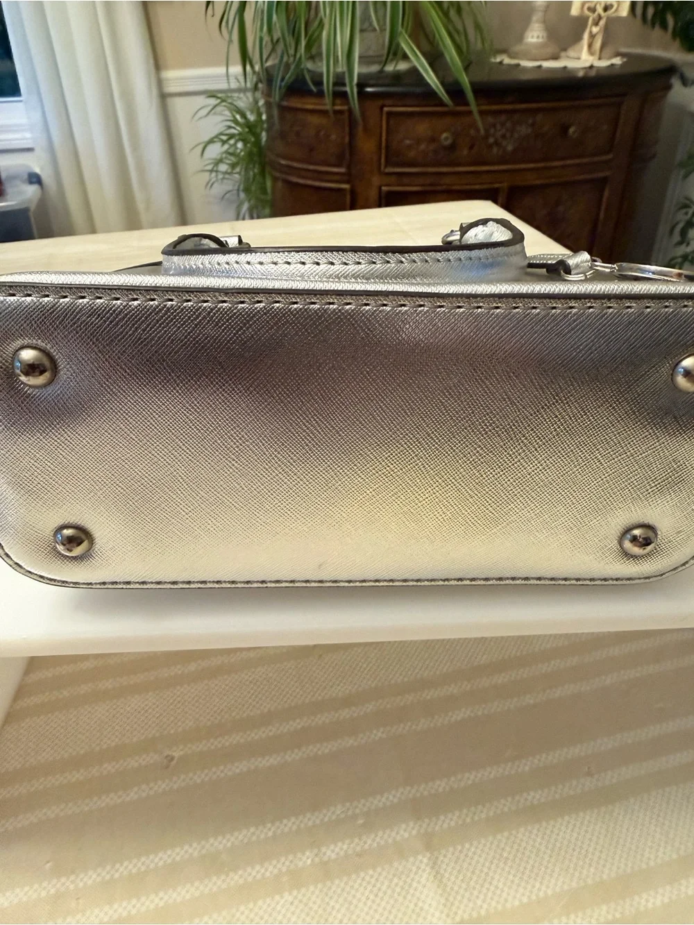 New Anne Klein Silver Dome Crossbody Handbag